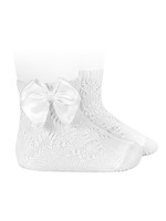 Condor Condor PERLE GEOMETRIC OPENWORK SHORT SOCKS SATIN BOW WHITH