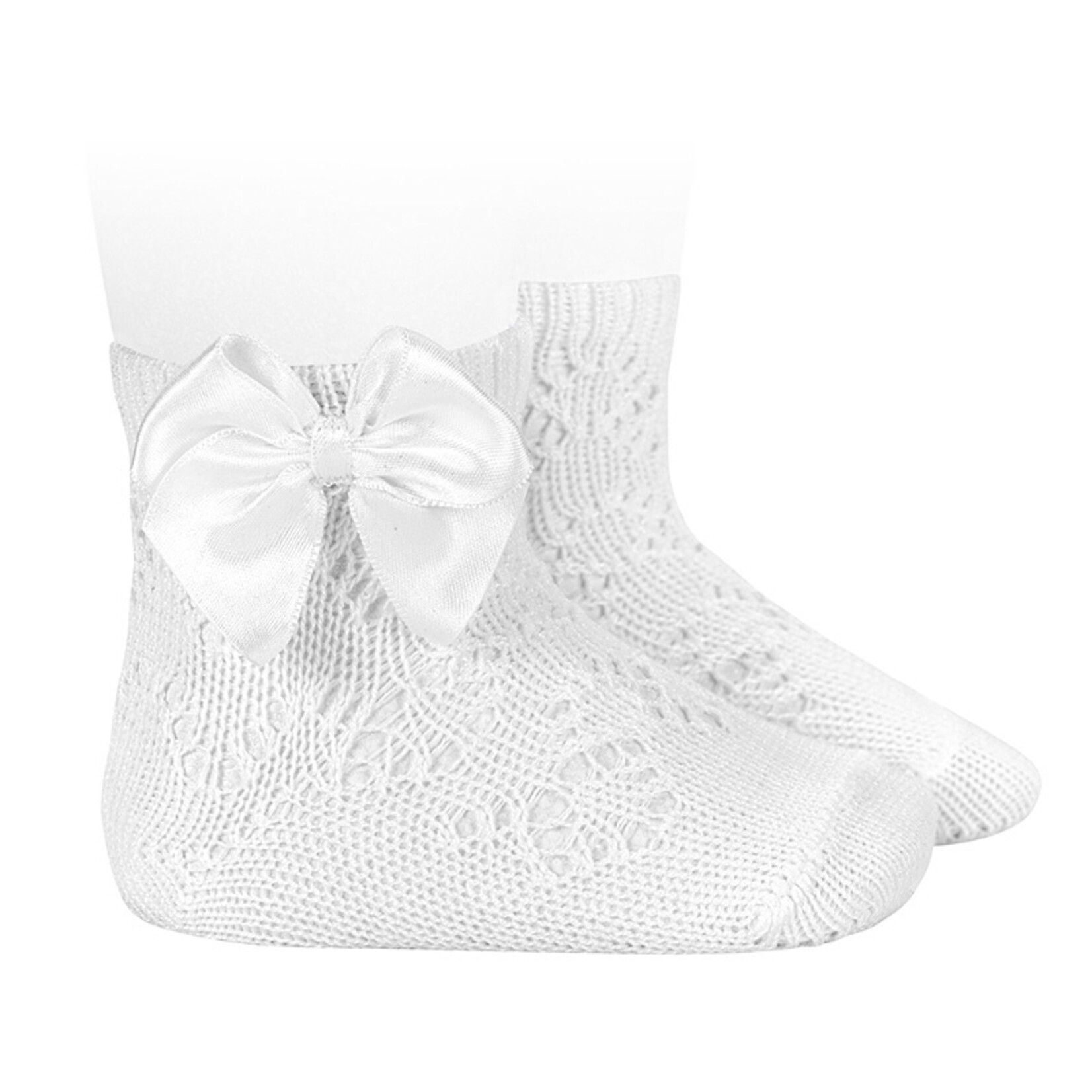 Condor Condor PERLE GEOMETRIC OPENWORK SHORT SOCKS SATIN BOW WHITH