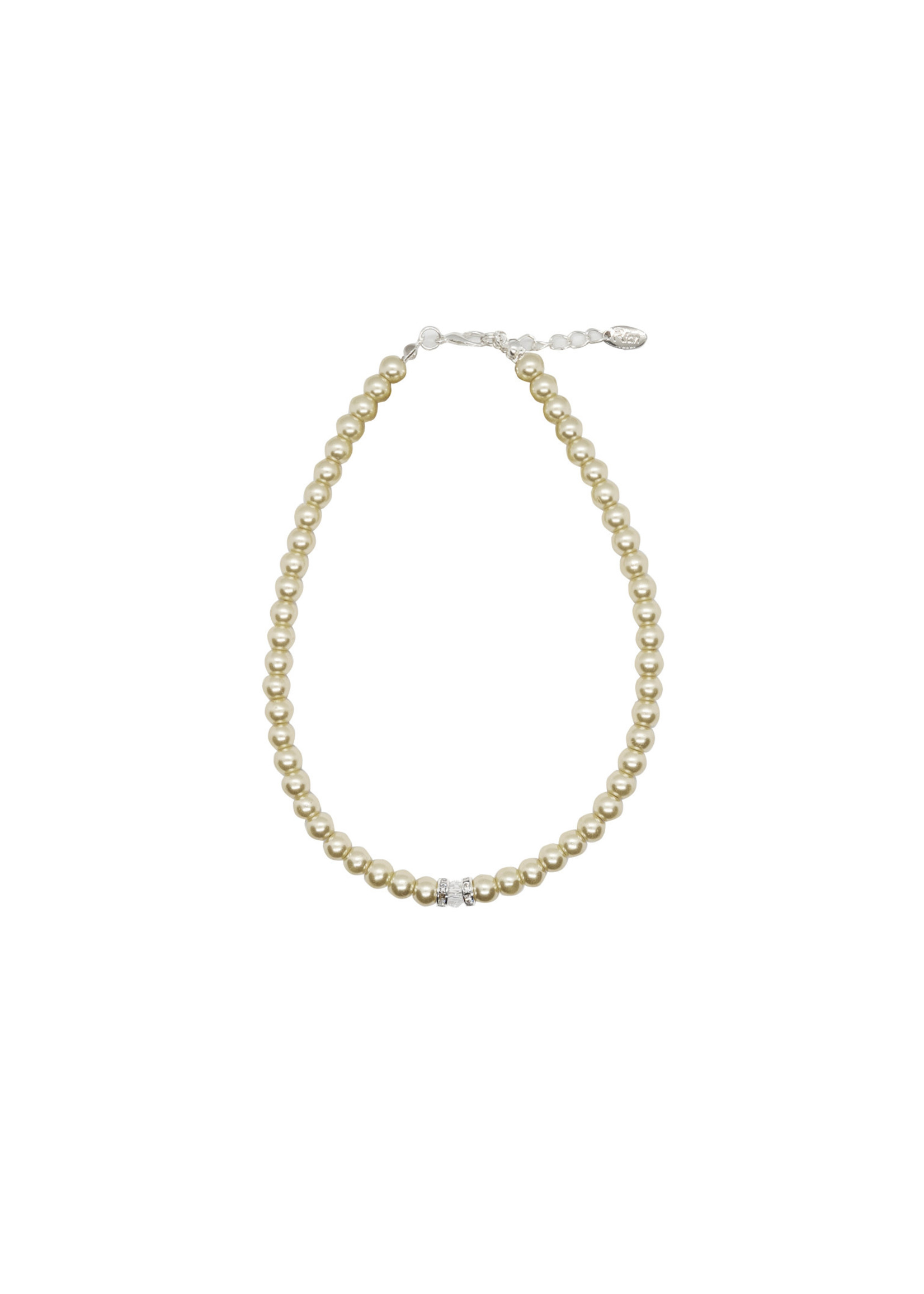 Rian Rian Parel ketting  beige /goud met steentje