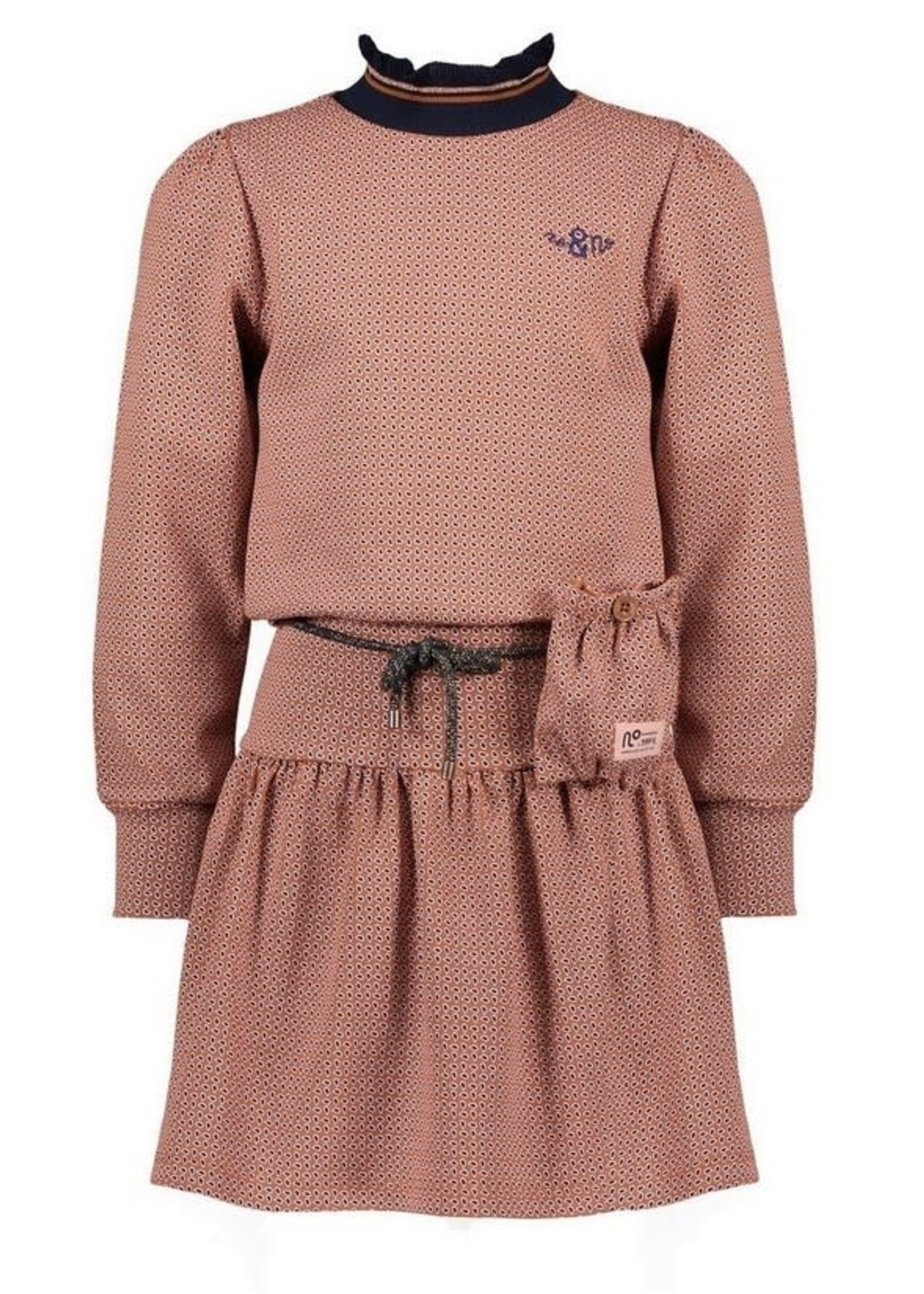 NoNo NoNo Marle jersey dress with ruffled rib neck+little bag N208-5800 Puppy