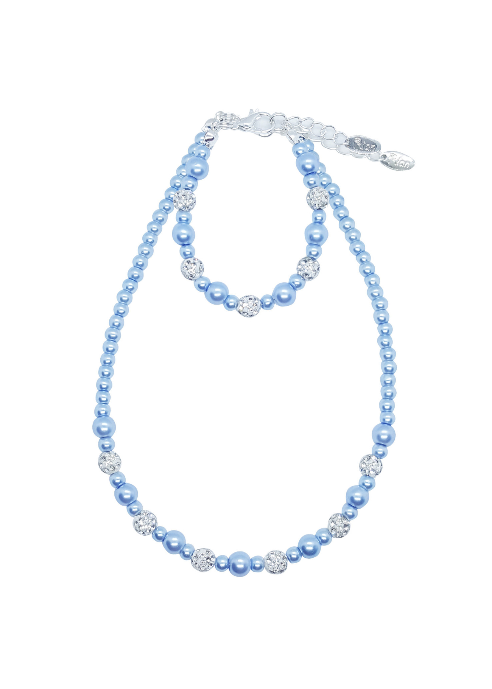 Rian Rian Parel ketting  l blauw met glittersteentjes