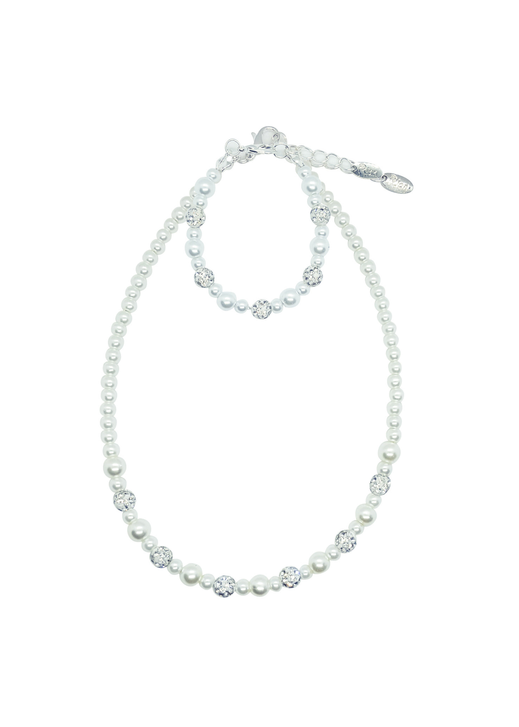 Rian Rian Parel ketting off white met glittersteentjes