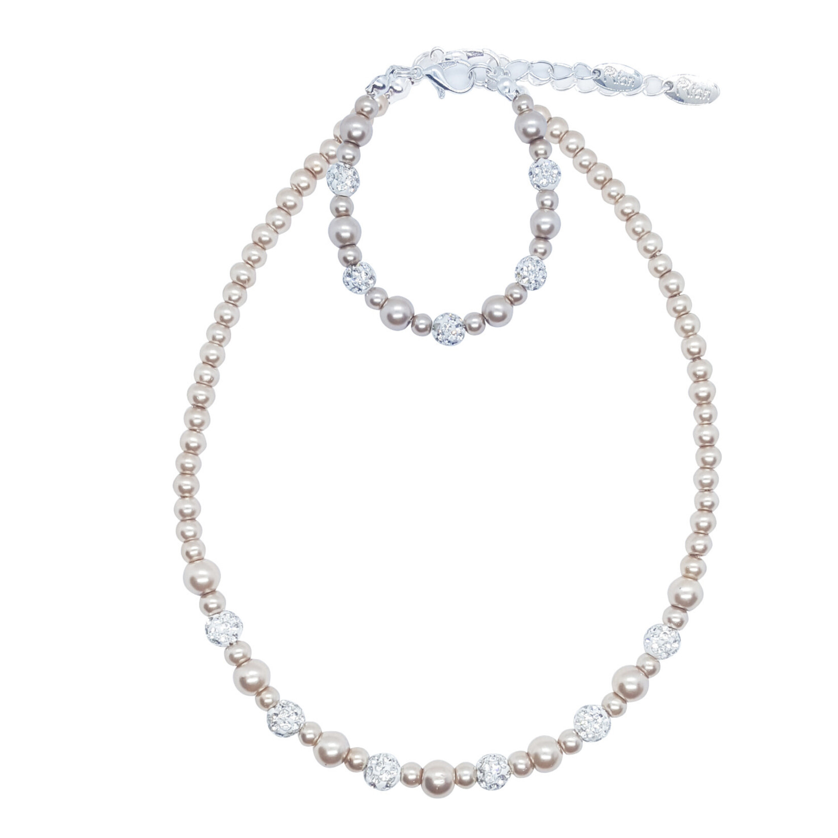 Rian Rian Parel ketting beige met glittersteentjes