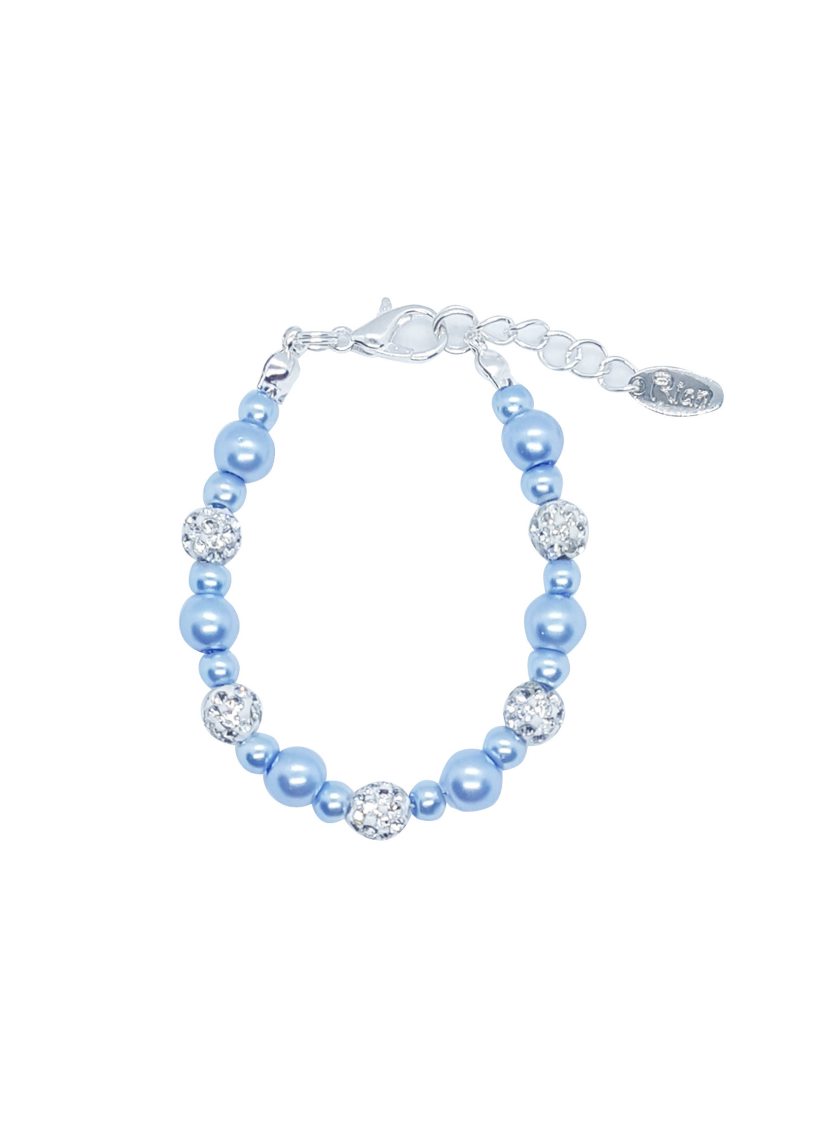 Rian Rian Parel armband l blauw met glittersteentjes