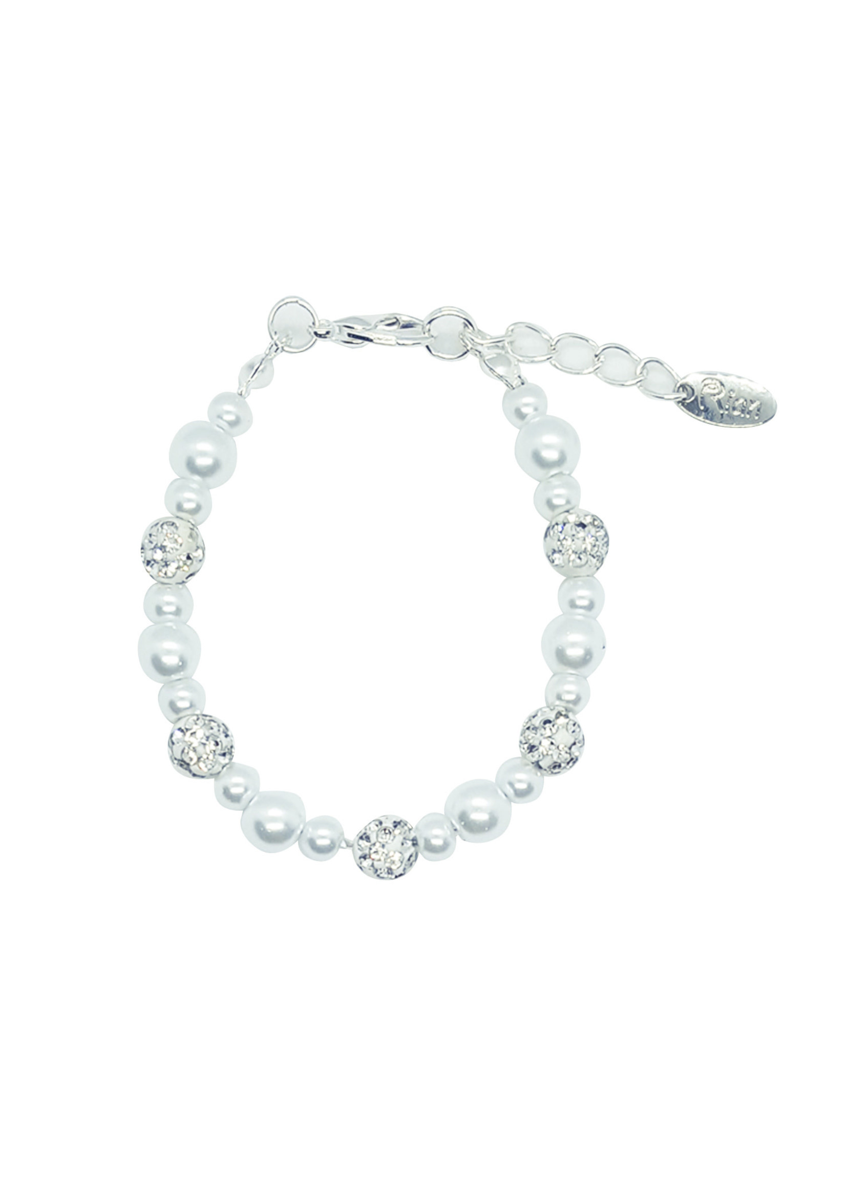 Rian Rian Parel armband off wite met glittersteentjes