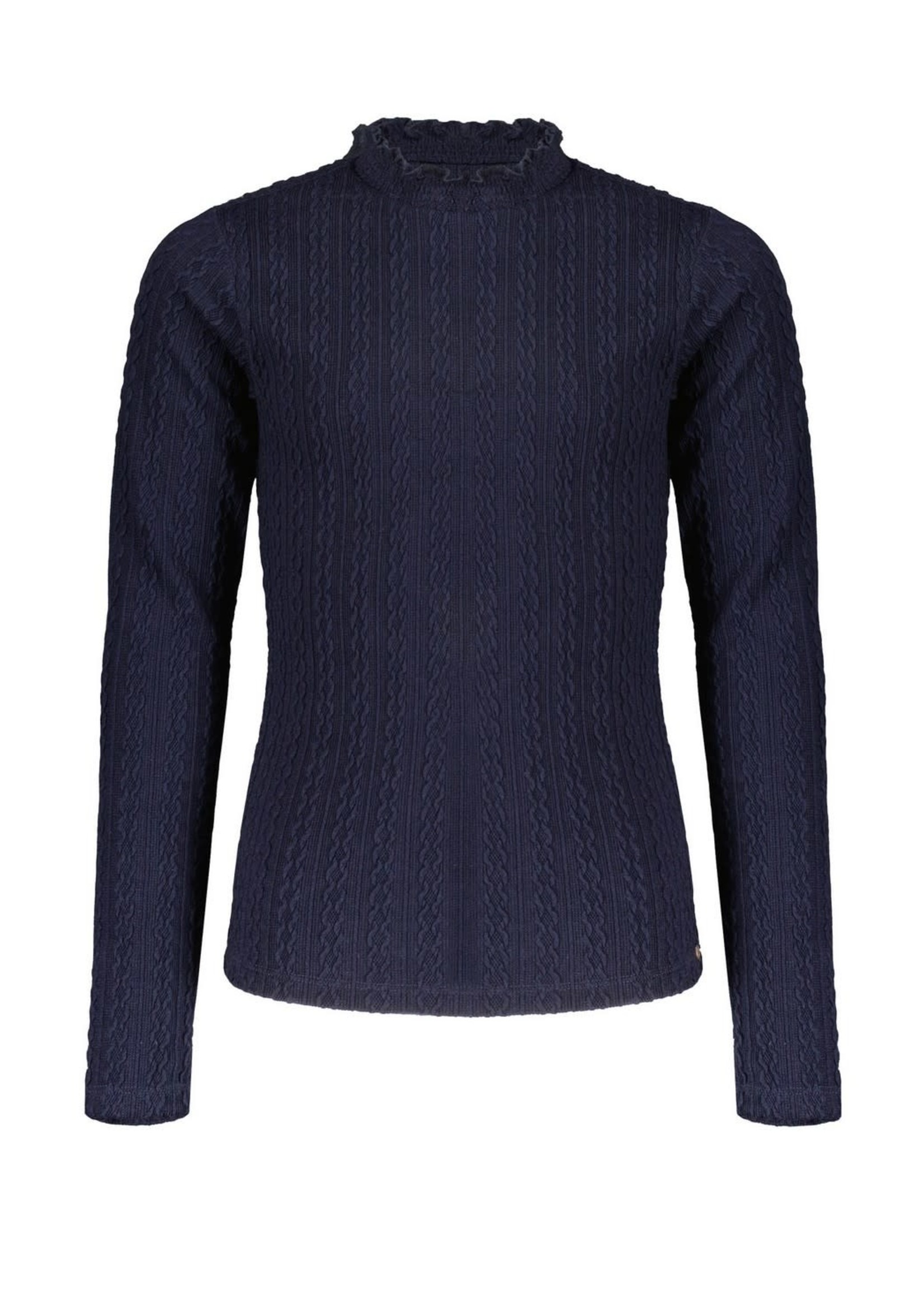 Nobell Nobell Koba cable knit turtle neck l/sl top Q208-3400 Grey Navy