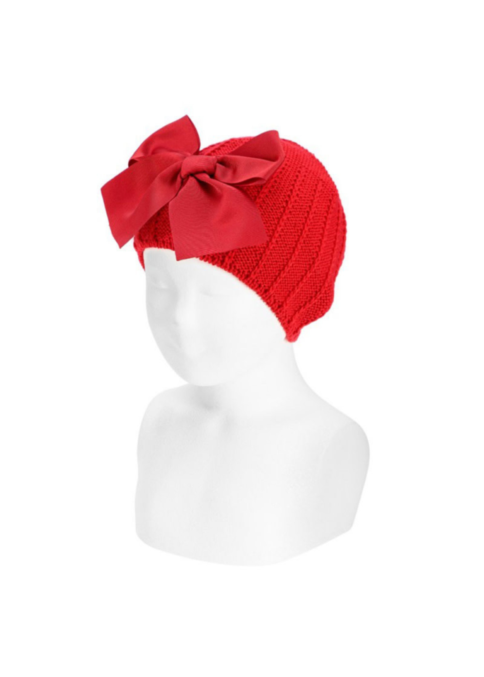 Condor Condor  GARTER STITCH KNIT HAT WITH GIANT BOW PALE RED