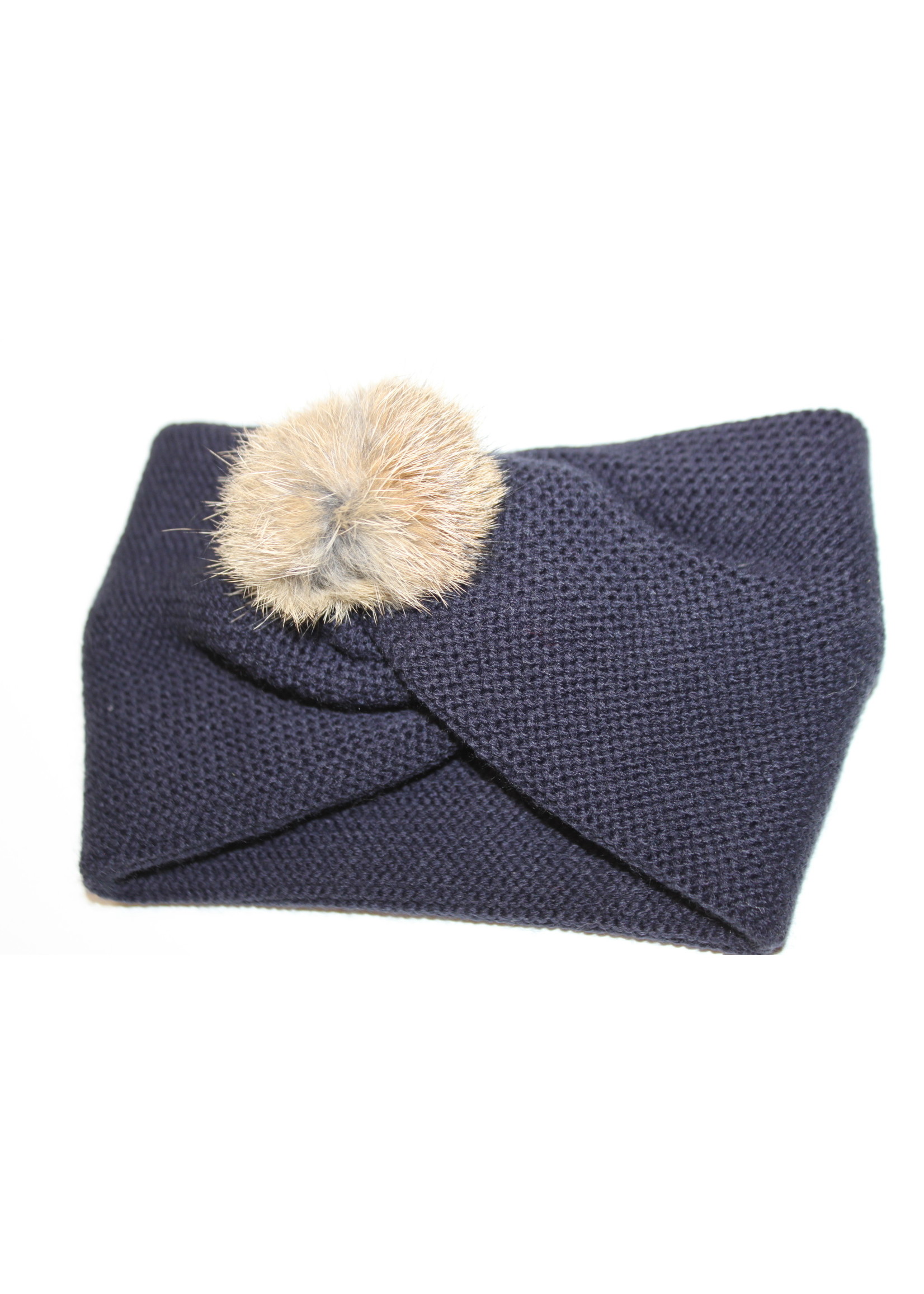 Meia Pata Meia Pata Interlaced Ribbon With Natural Fur Pompom 14 Navy Blue