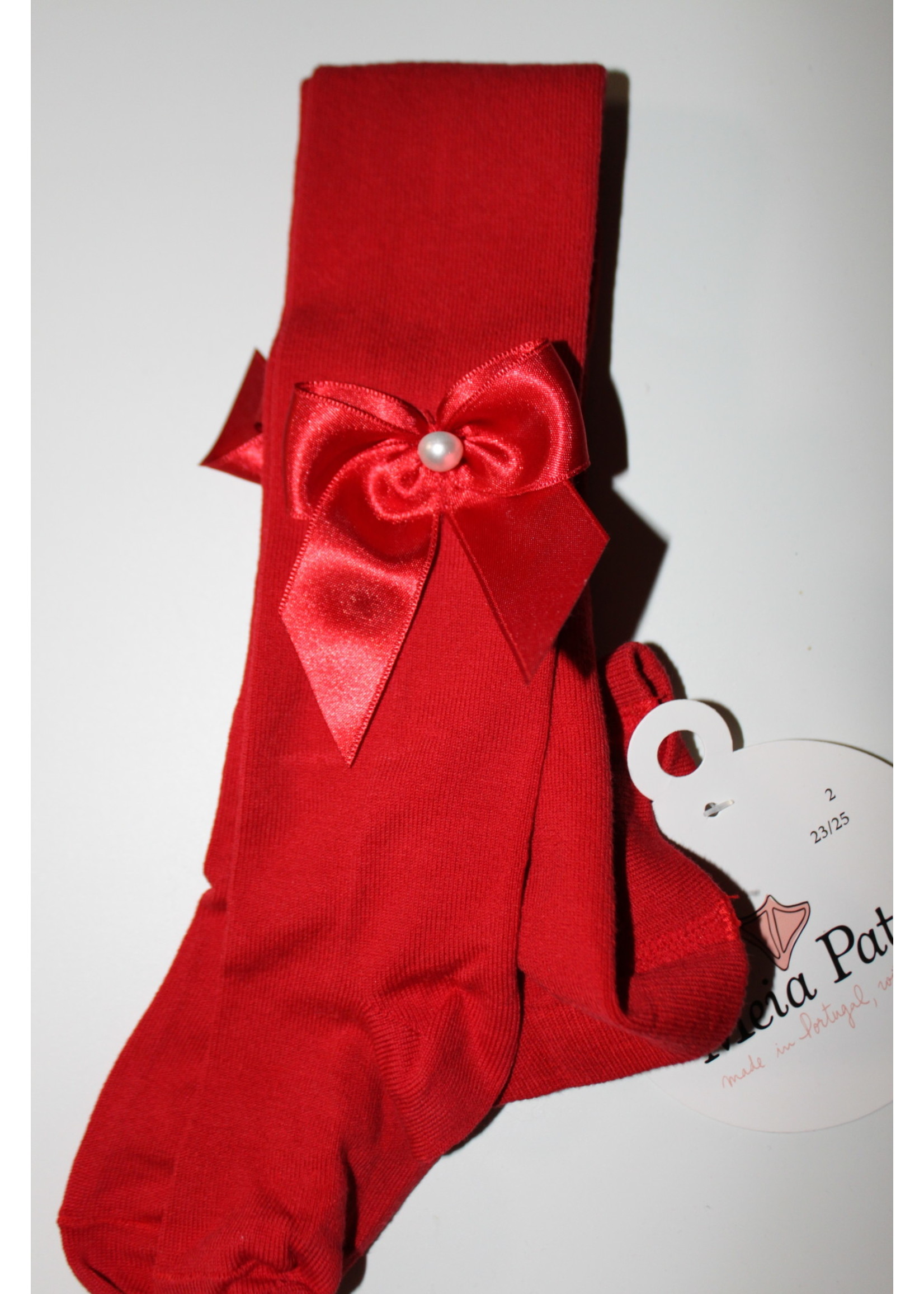 Meia Pata Meia Pata Tights RED  With  Satin Bow pearl