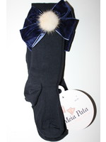 Meia Pata Meia Pata Tights Double Velvet Bow With Fur Pompom 14 Navy Blue