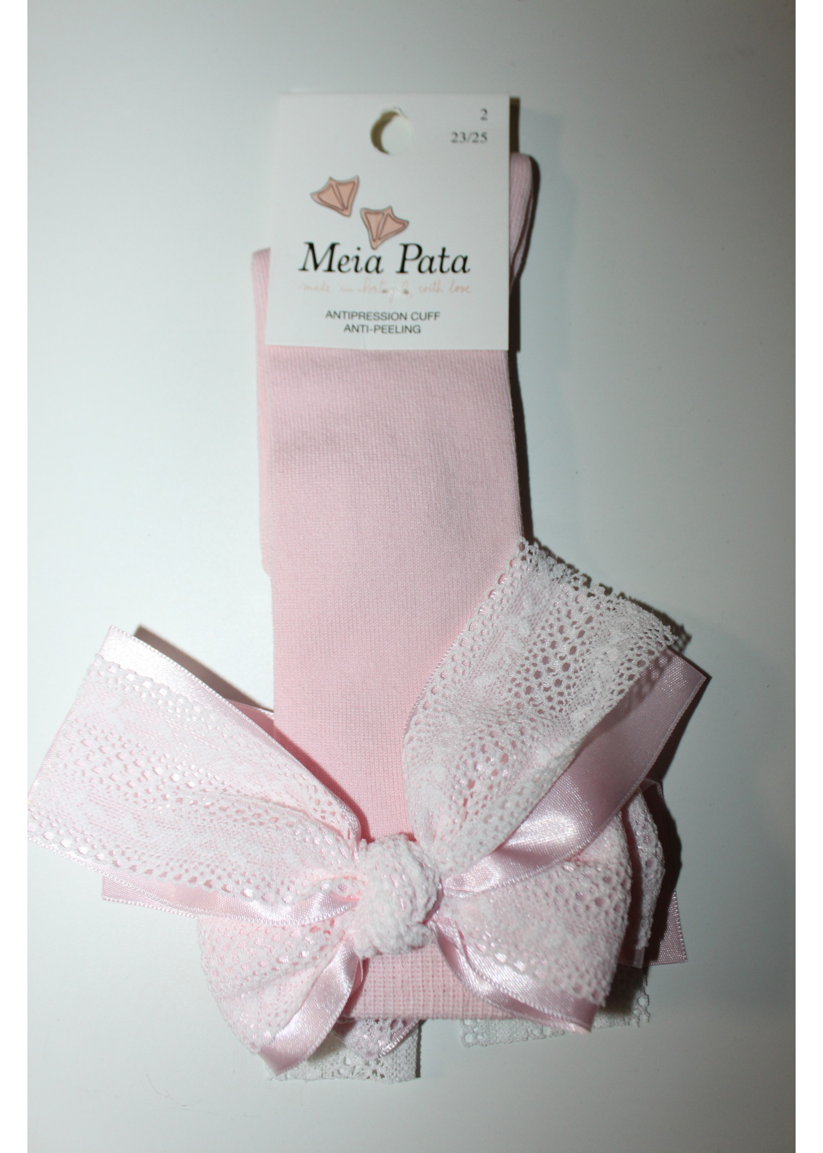 Meia Pata Meia Pata Kneesocks With Satin and Lace Bow 15 Baby Pink