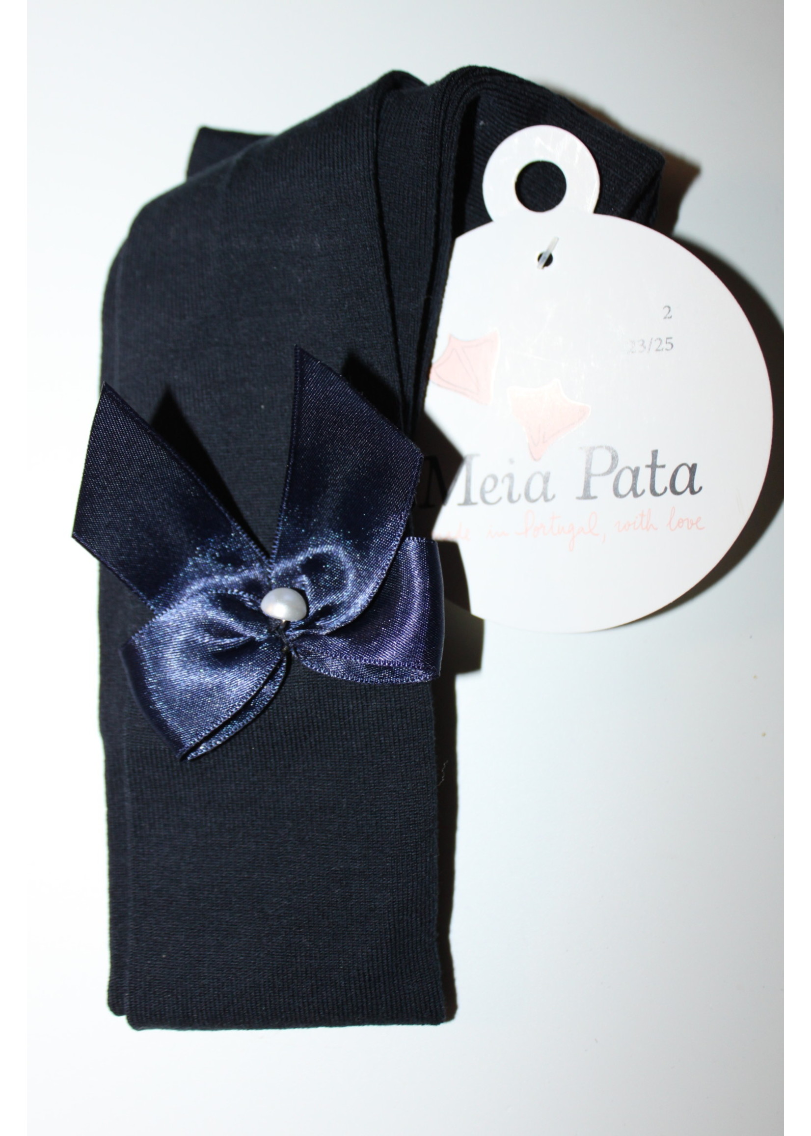 Meia Pata Meia Pata Tights D Blue With  Satin Bow pearl