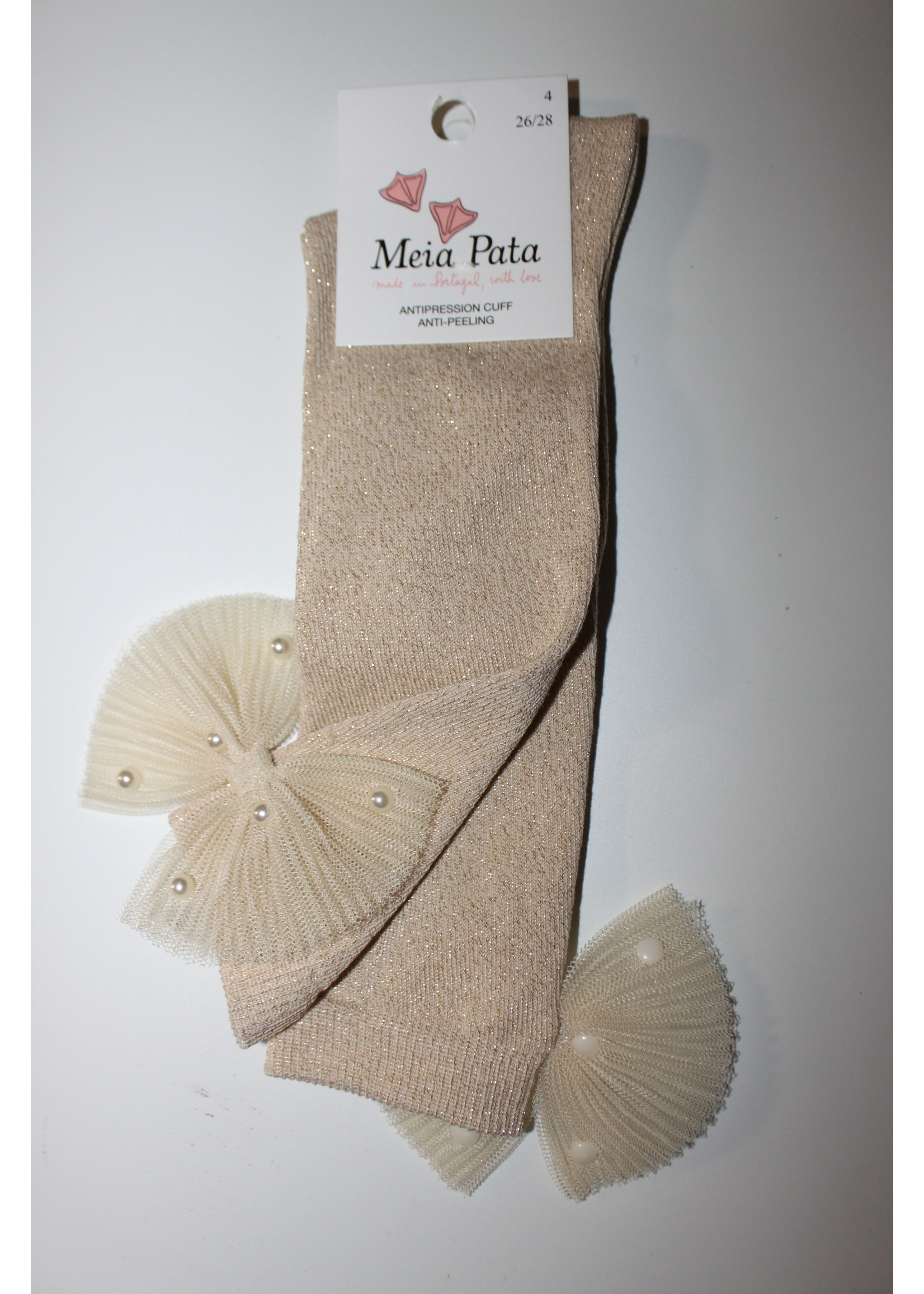 Meia Pata Meia Pata Kneesocks With Tule Bow With Pearls 33 Gold Lurex 33