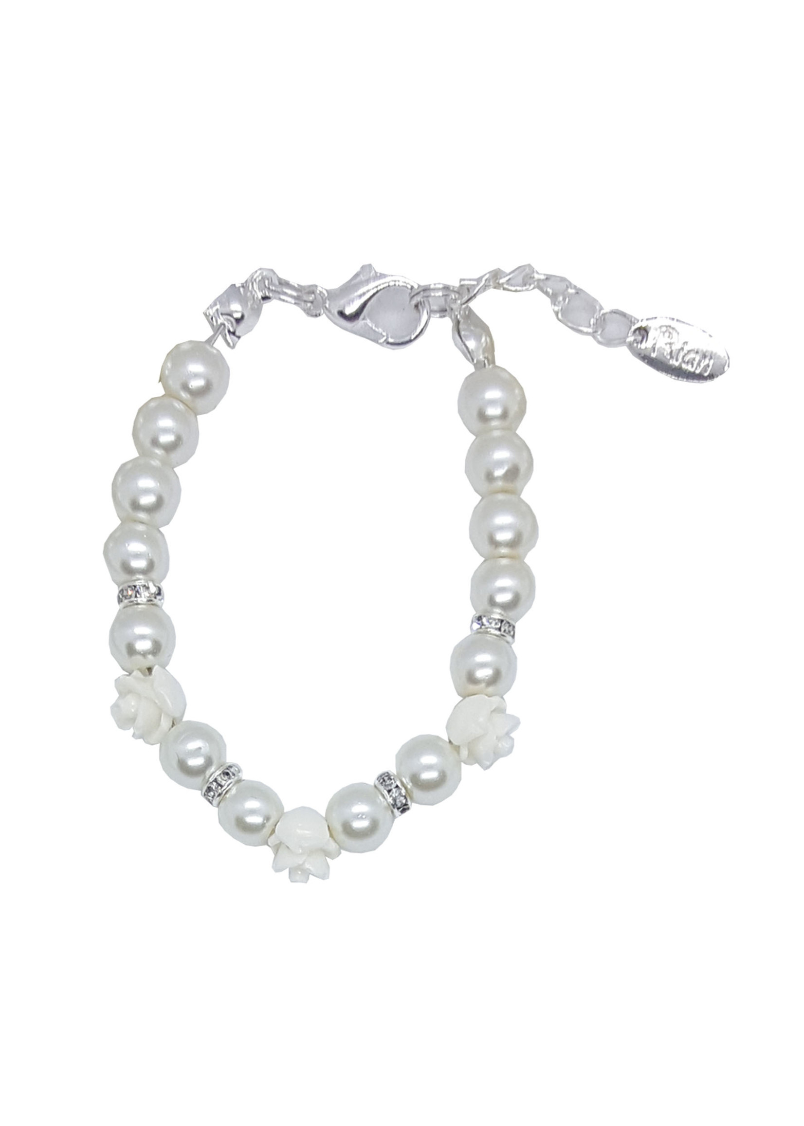 Rian Rian Parel armbandje off white met roosjes