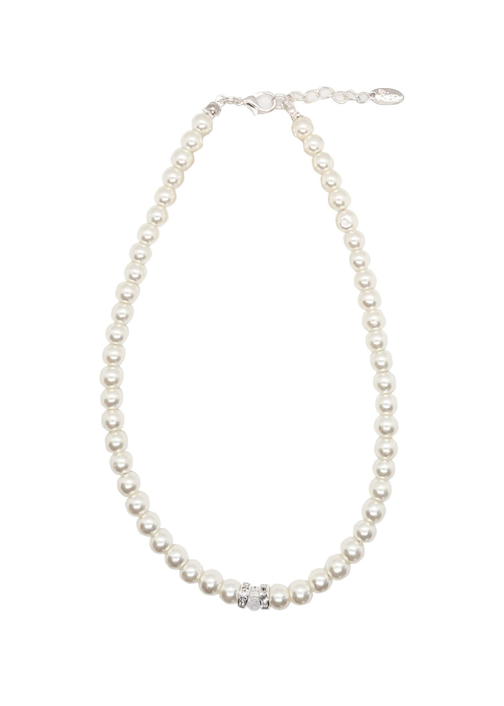 Rian Rian Parel ketting  off white met glittersteentjes