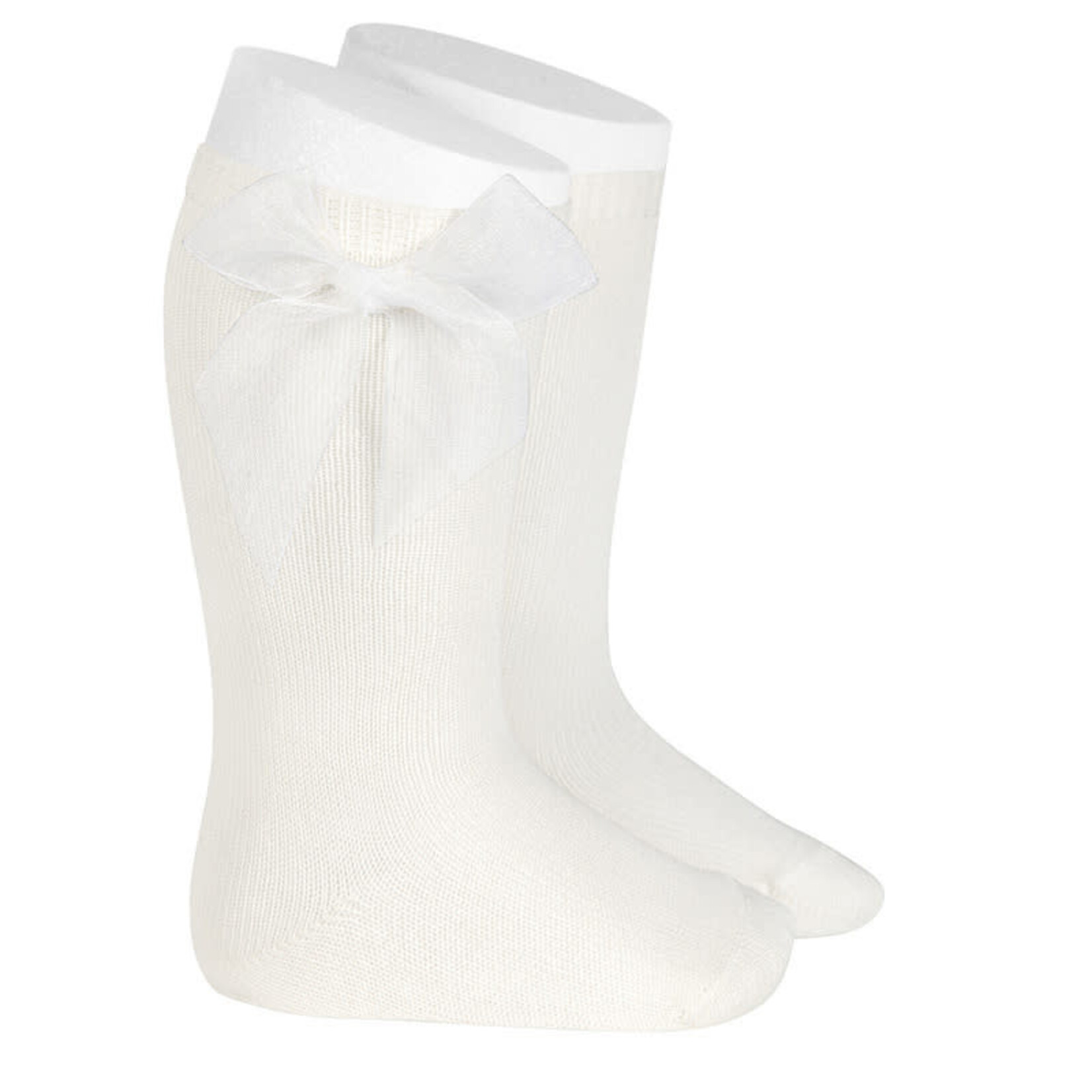 Condor Condor Kniekousen off white met fluwelen strikken