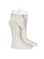 Condor Condor Kniekousen  off white met fluwelen strikken
