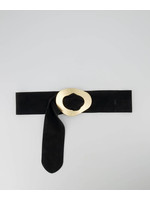 Suede Riem zwart met gouden gesp