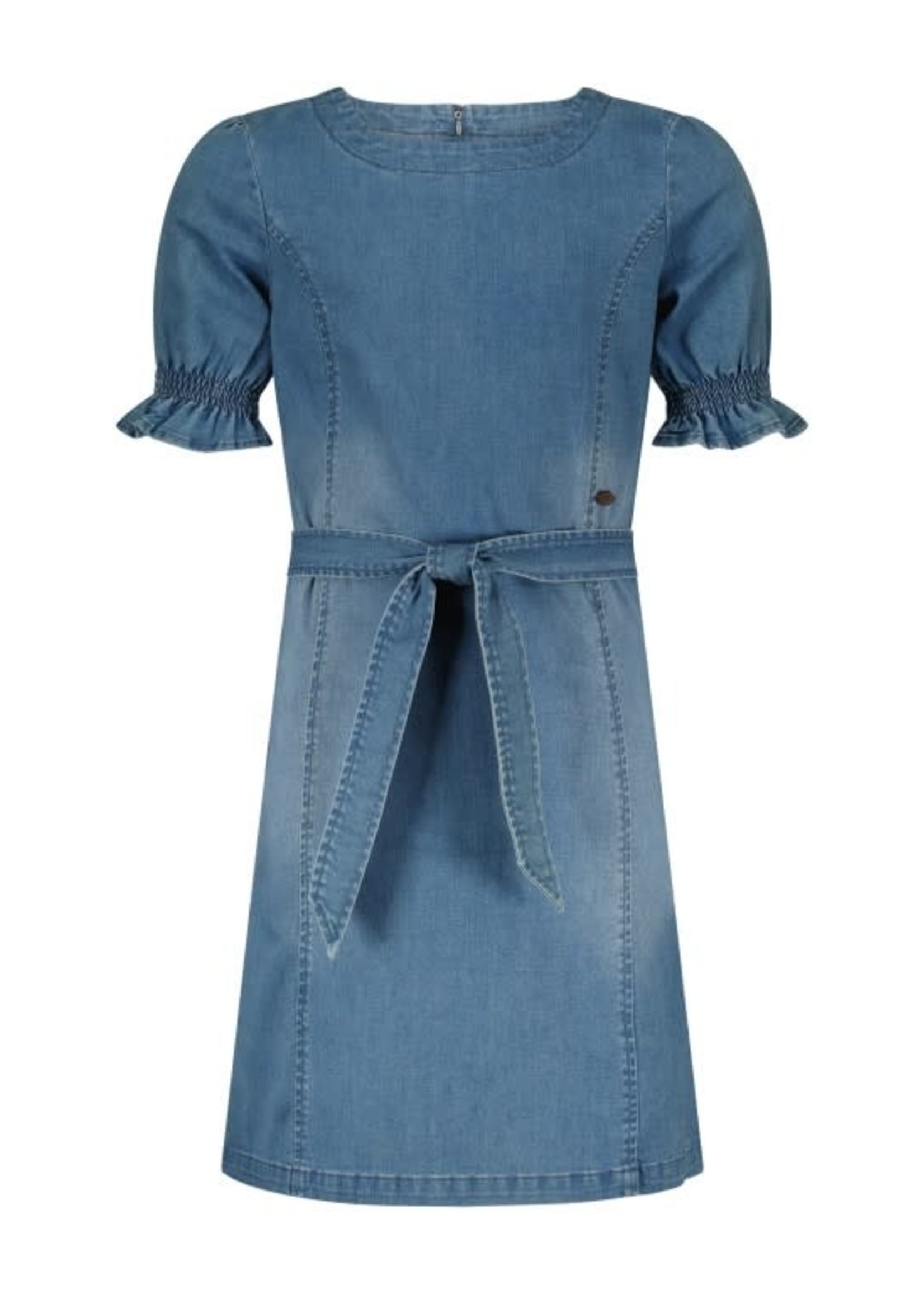 Nobell Nobell Mila light weight denim fitted dress with puffed s/sl Q212-3802 Pearl
