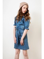 Nobell Nobell Mila light weight denim fitted dress with puffed s/sl Q212-3802 Pearl