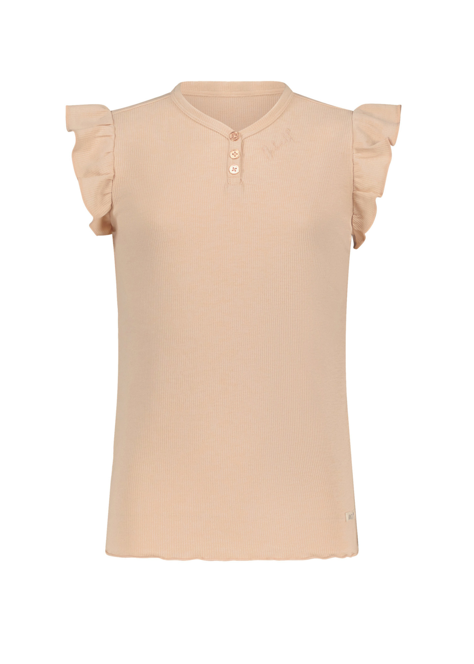 Nobell Nobell Kiss rib jersey top cap sleeve with v-neck and 3 buttons at front Q302-3405 Rosy Sand