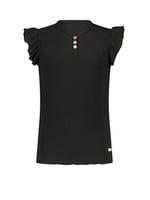 Nobell Nobell Kiss rib jersey top cap sleeve with v-neck and 3 buttons at front Q302-3405 Jet Black