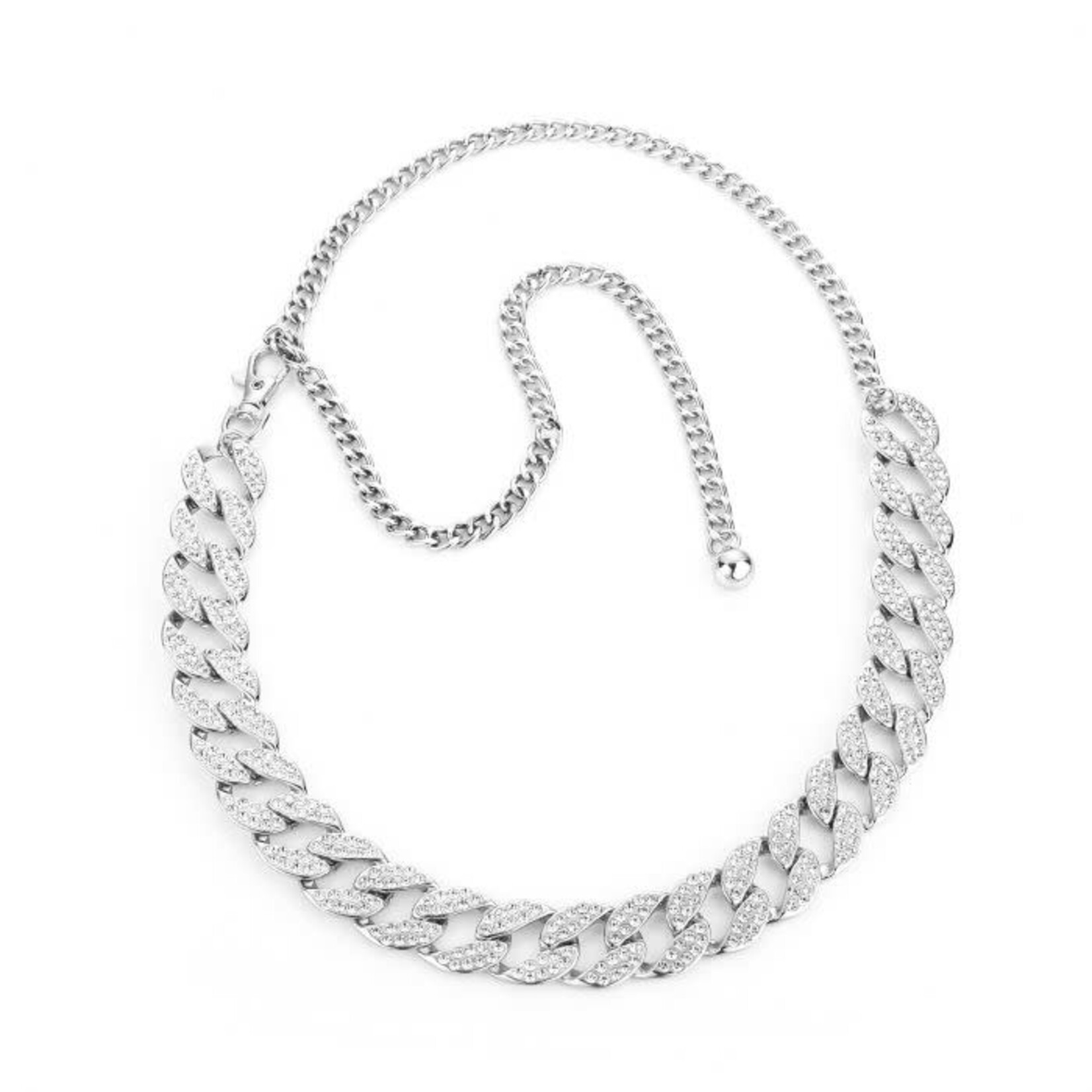 Riem  zilver met schakels en siersteentjes