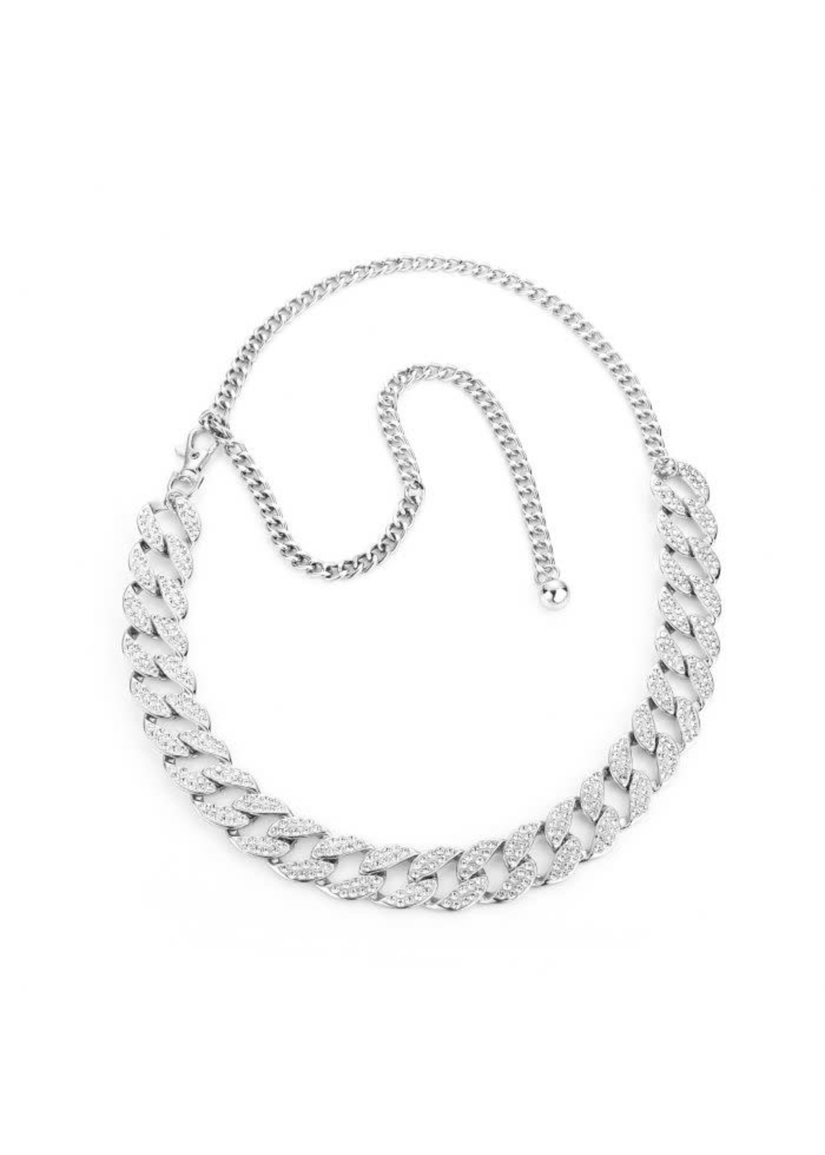 Riem  zilver met schakels en siersteentjes