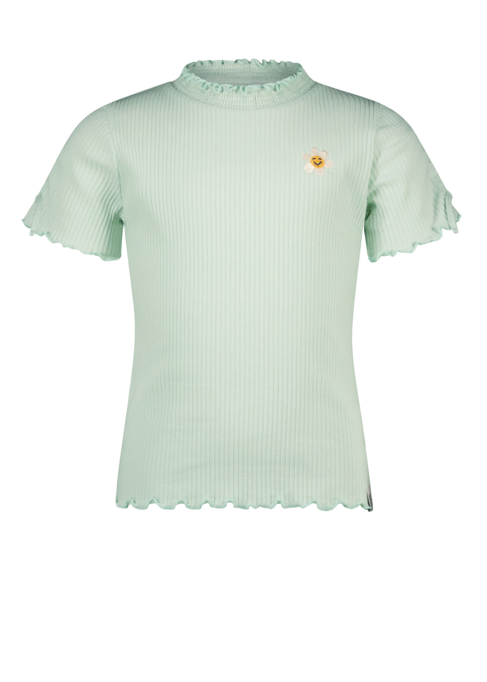 NoNo NoNo Kaby rib jersey tshirt half sleeve with string detail at sleeve N302-5410 Cream Mint