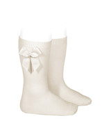 Condor Condor Kniekousen  beige 304  met satijnen  strikken