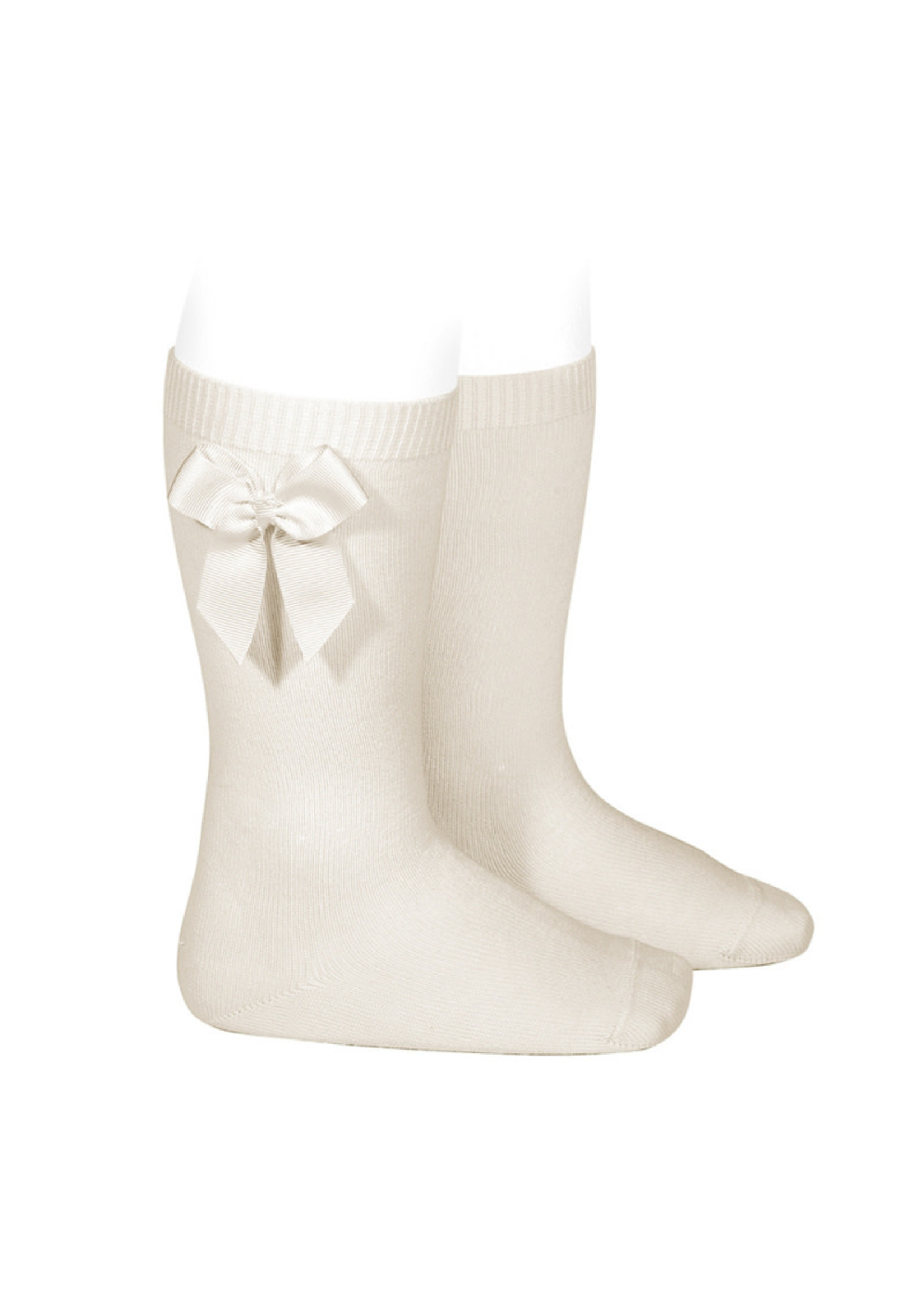 Condor Condor Kniekousen  beige met satijnen  strikken