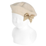 Condor Condor GARTER STITCH BERET WITH GROSSGRAIN BOW  LINEN
