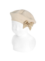 Condor Condor GARTER STITCH BERET WITH GROSSGRAIN BOW  LINEN