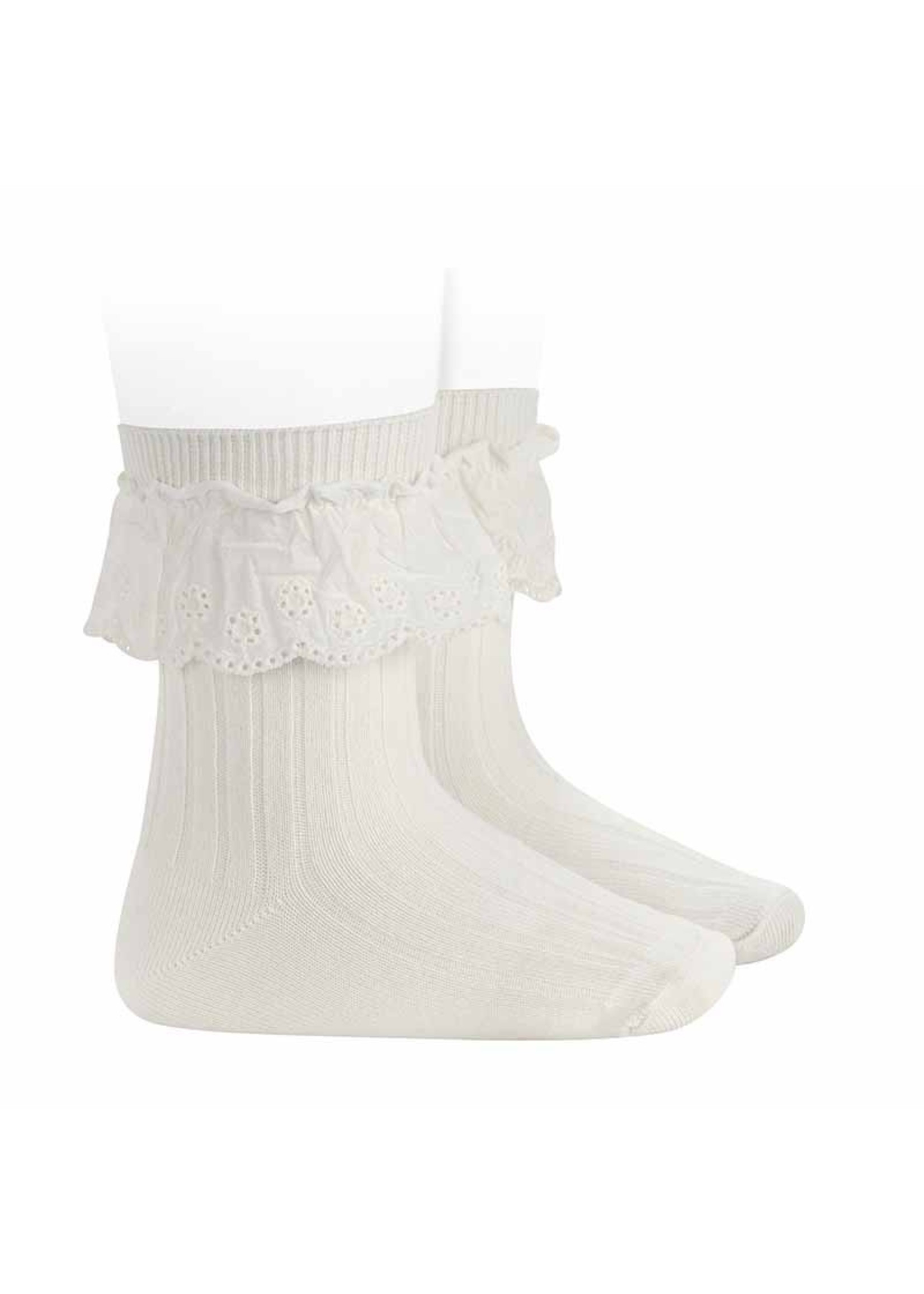 Condor Condor Sokje off white met broderie rand