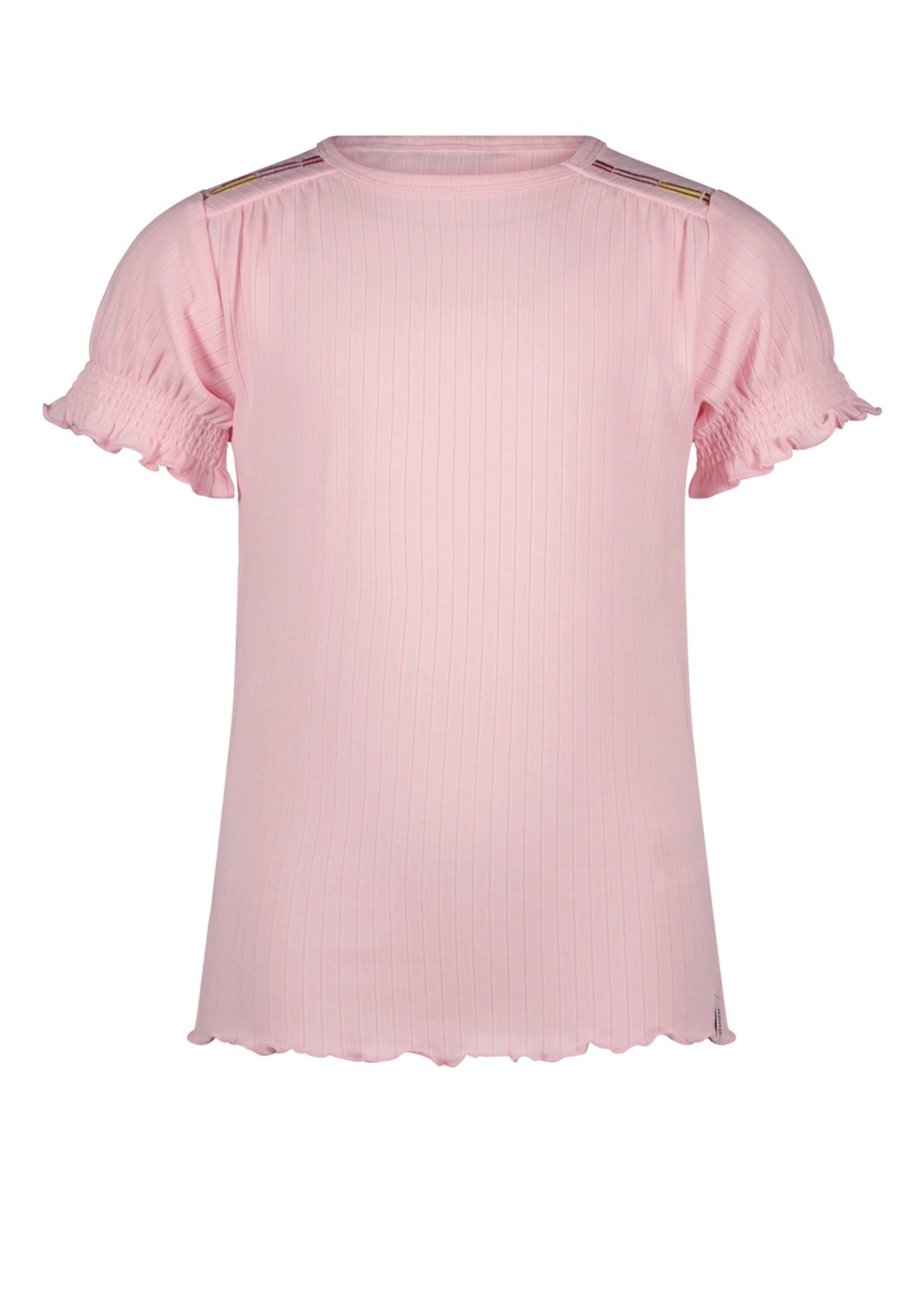 NoNo NoNo Kyran rib tshirt half sleeve with smocked sleevecuffs + embro at shoulder N303-5417 Cherry Blossom