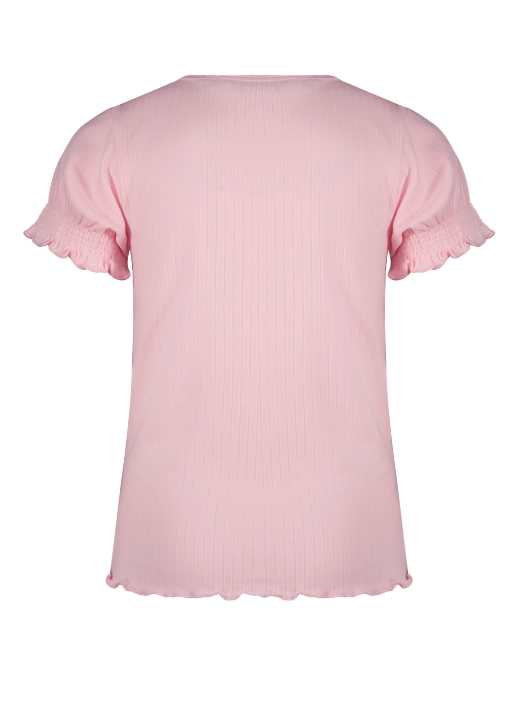 NoNo NoNo Kyran rib tshirt half sleeve with smocked sleevecuffs + embro at shoulder N303-5417 Cherry Blossom