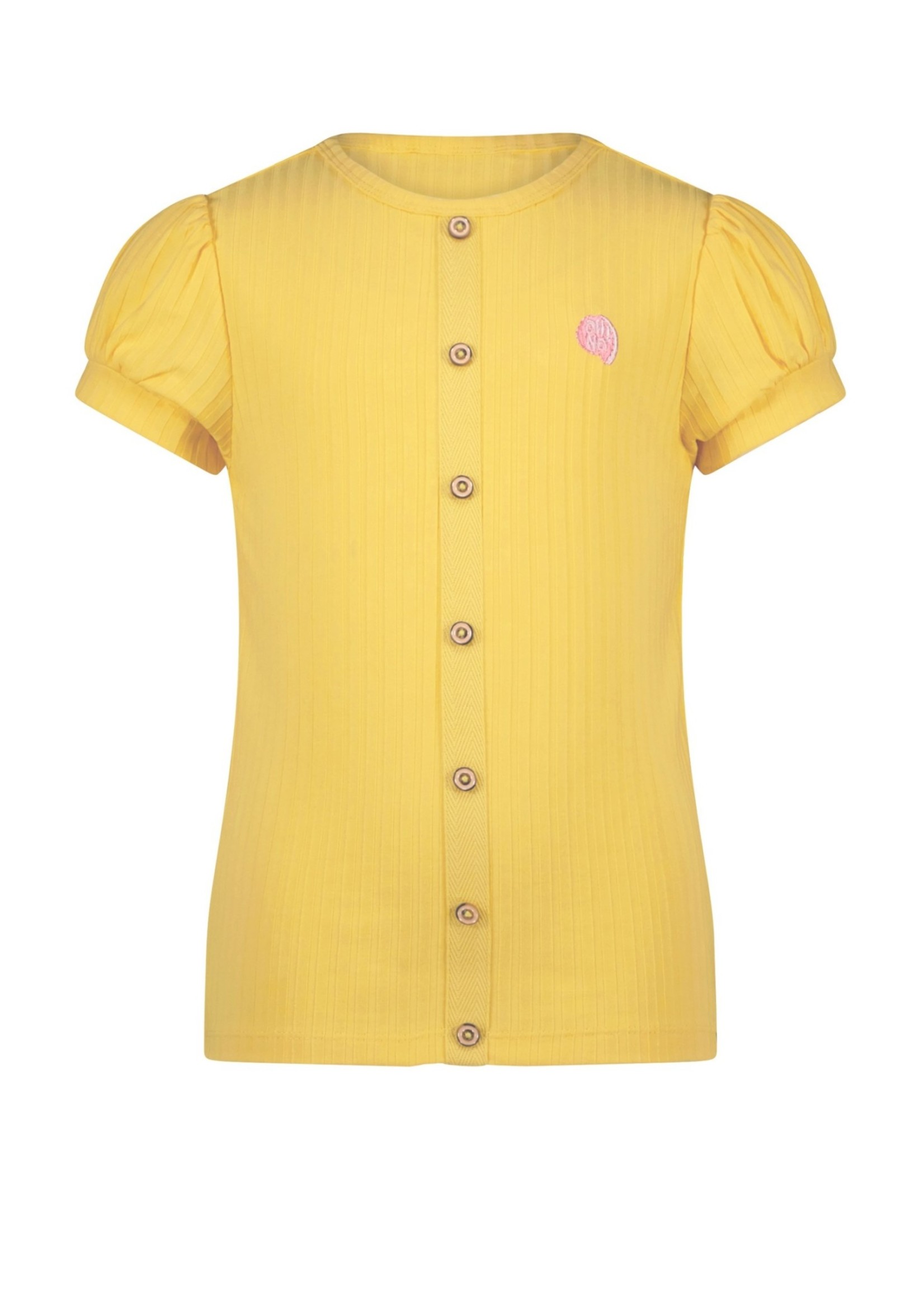 NoNo NoNo Kyoto rib jersey tshirt s/sl with fake button placket at front N303-5416 Lemon Drop
