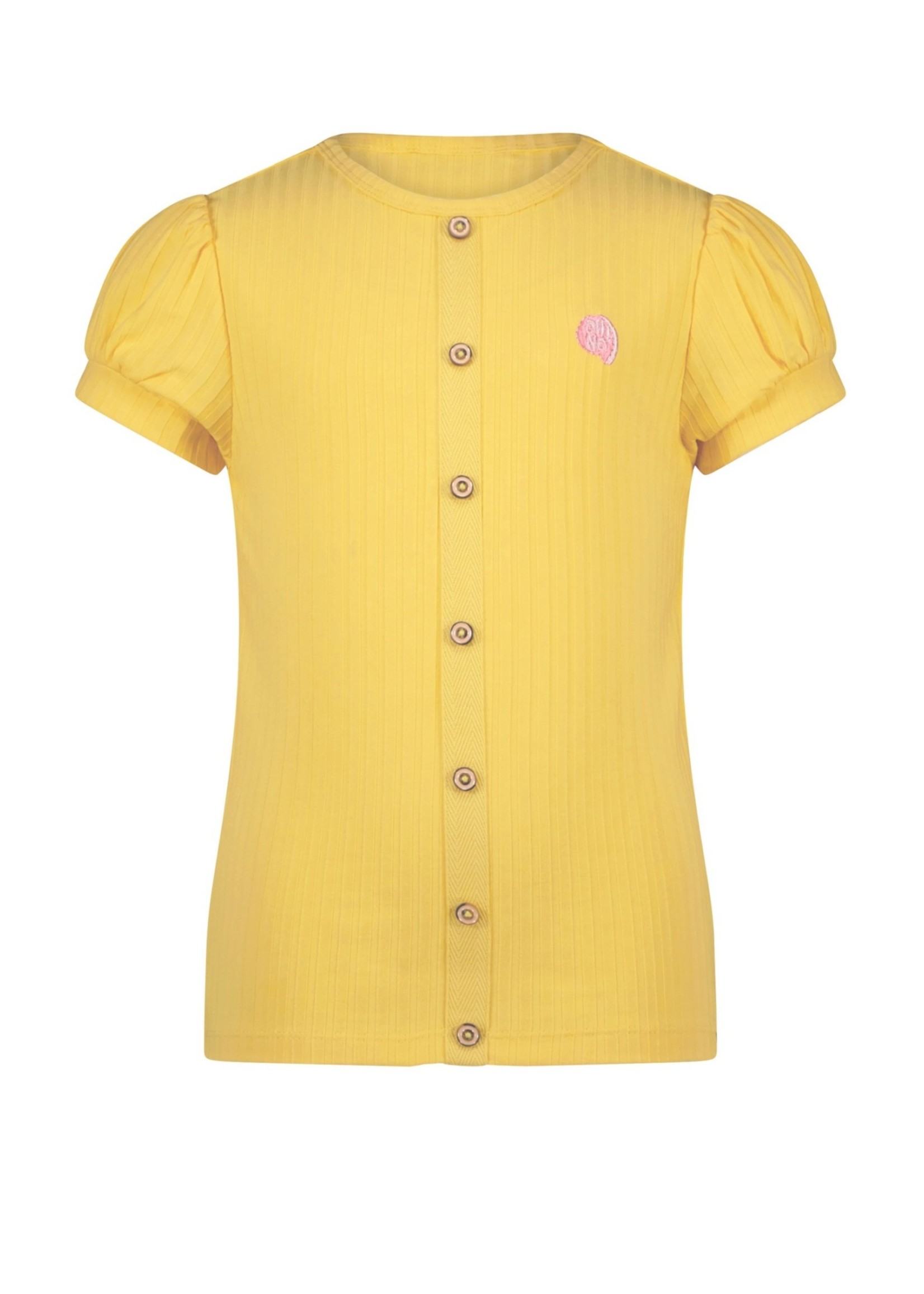 NoNo NoNo Kyoto rib jersey tshirt s/sl with fake button placket at front N303-5416 Lemon Drop