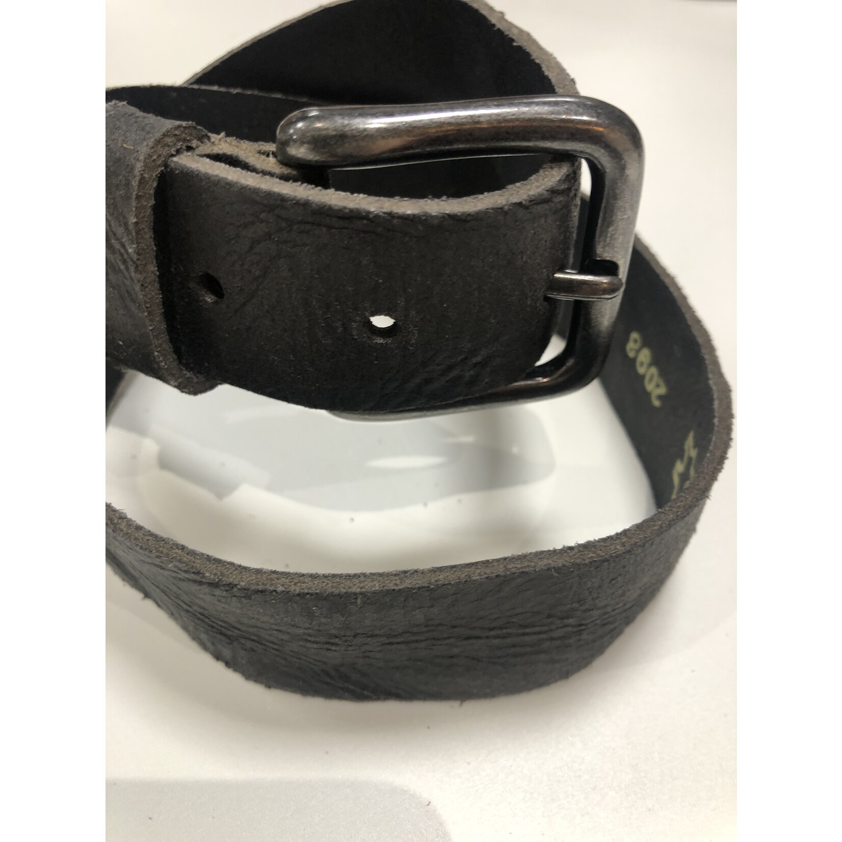 Riem  Leer d grijs met zwarte gesp
