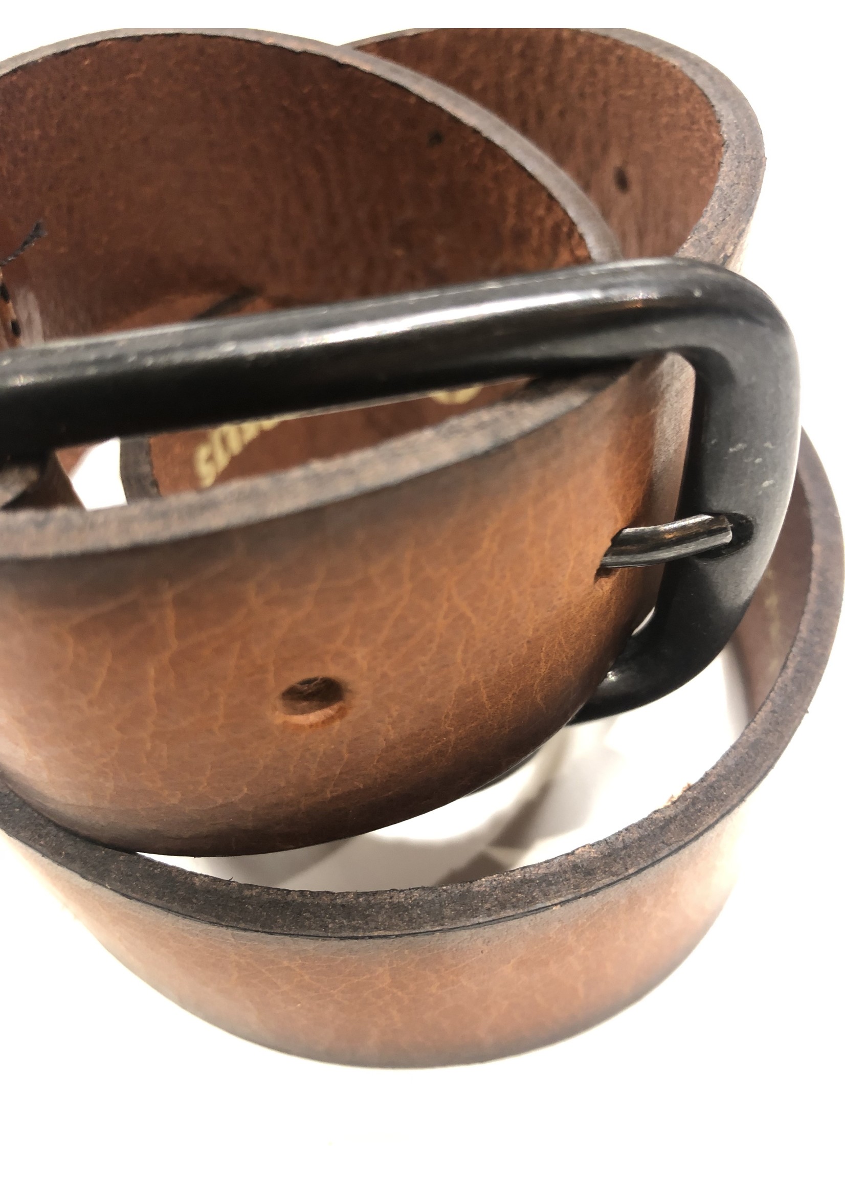 Riem  Leer cognac/donkerre rand met zwarte gesp