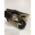 Riem  zwart met schakels vierkant goud