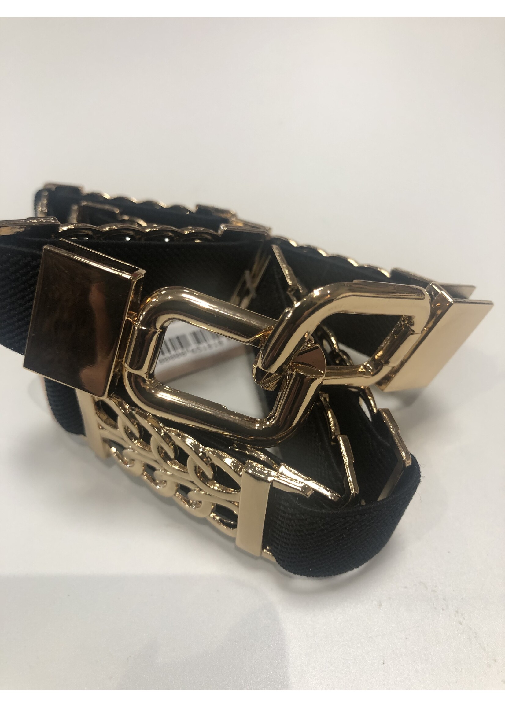 Riem  zwart met schakels vierkant goud