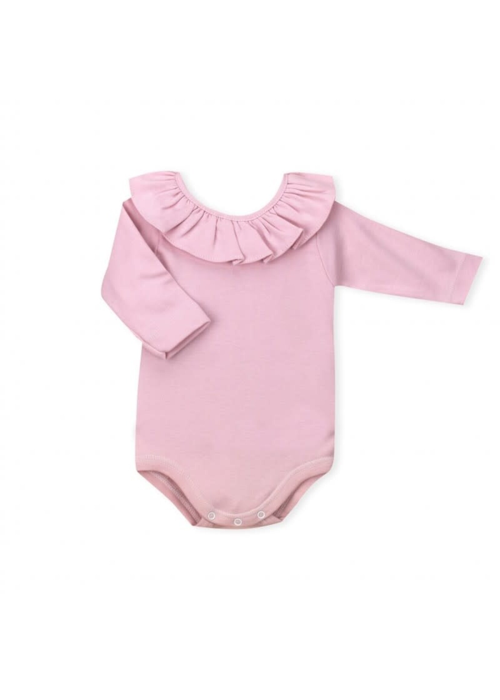 Babidu Babidu LONG SLEEVE RUFFLED NECK BODYSUIT pink