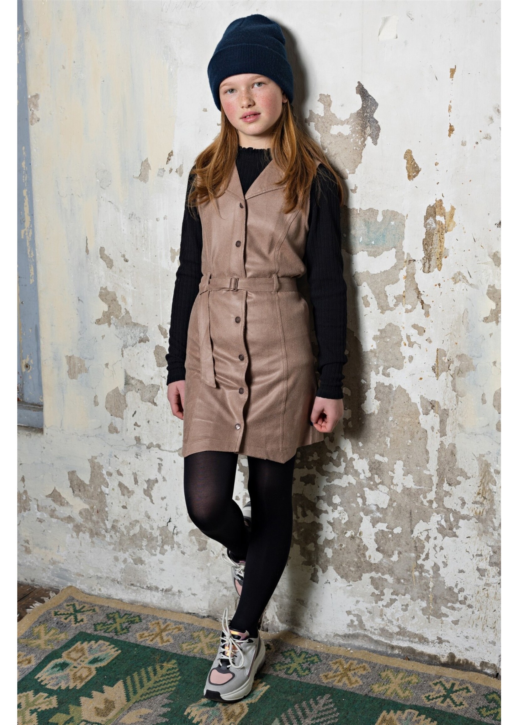 Nobell Nobell NoBell' Mae girls fake suede sleeveless gilet dress brown Q308-3800 Dark Roast Brown