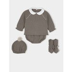 Mac Ilusion Mac Ilusion Traje 4P Corto menguado, gorro pompom y patucos "ENCANTO" Moka