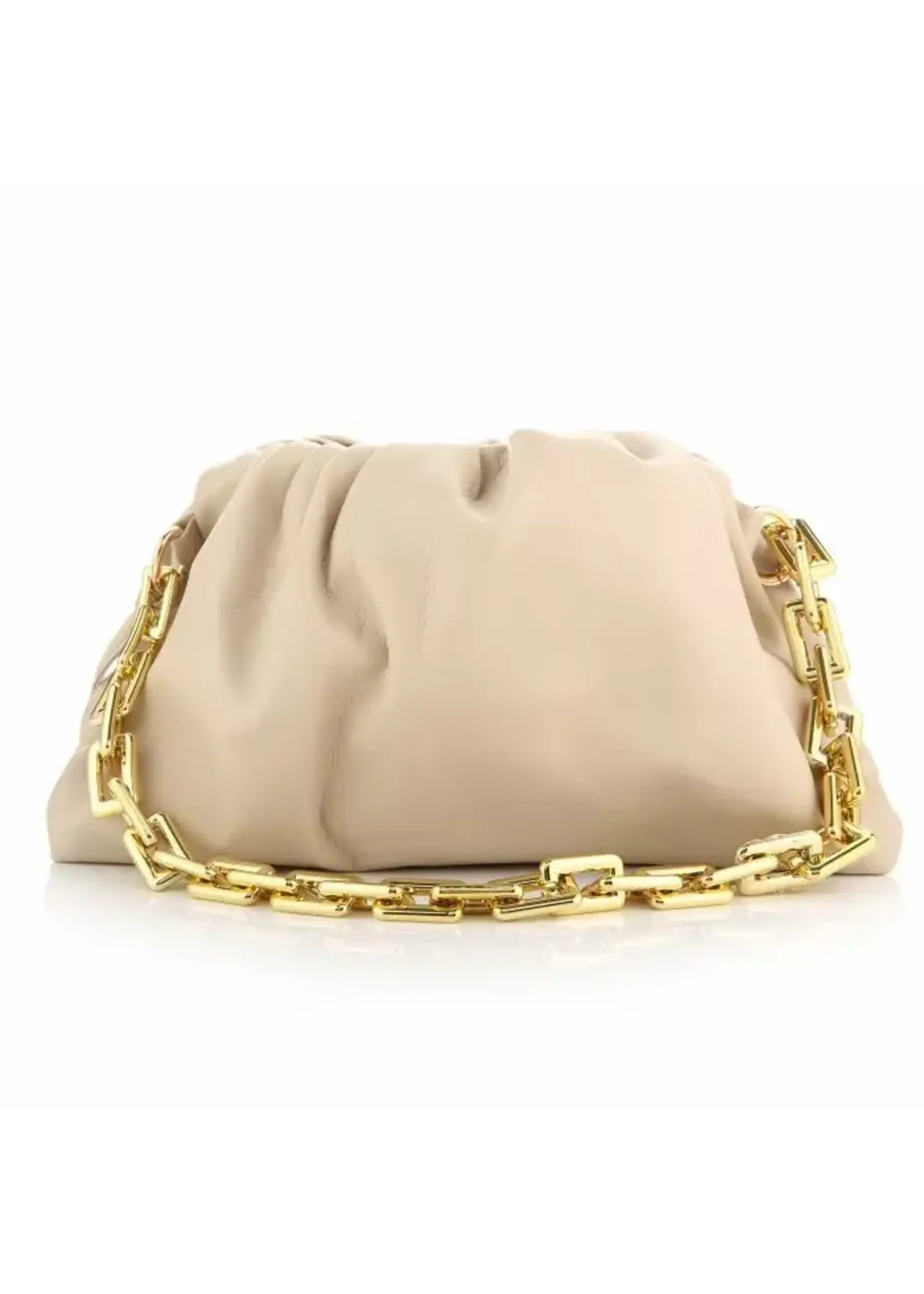 Schoudertasje beige met gouden schakel handvat