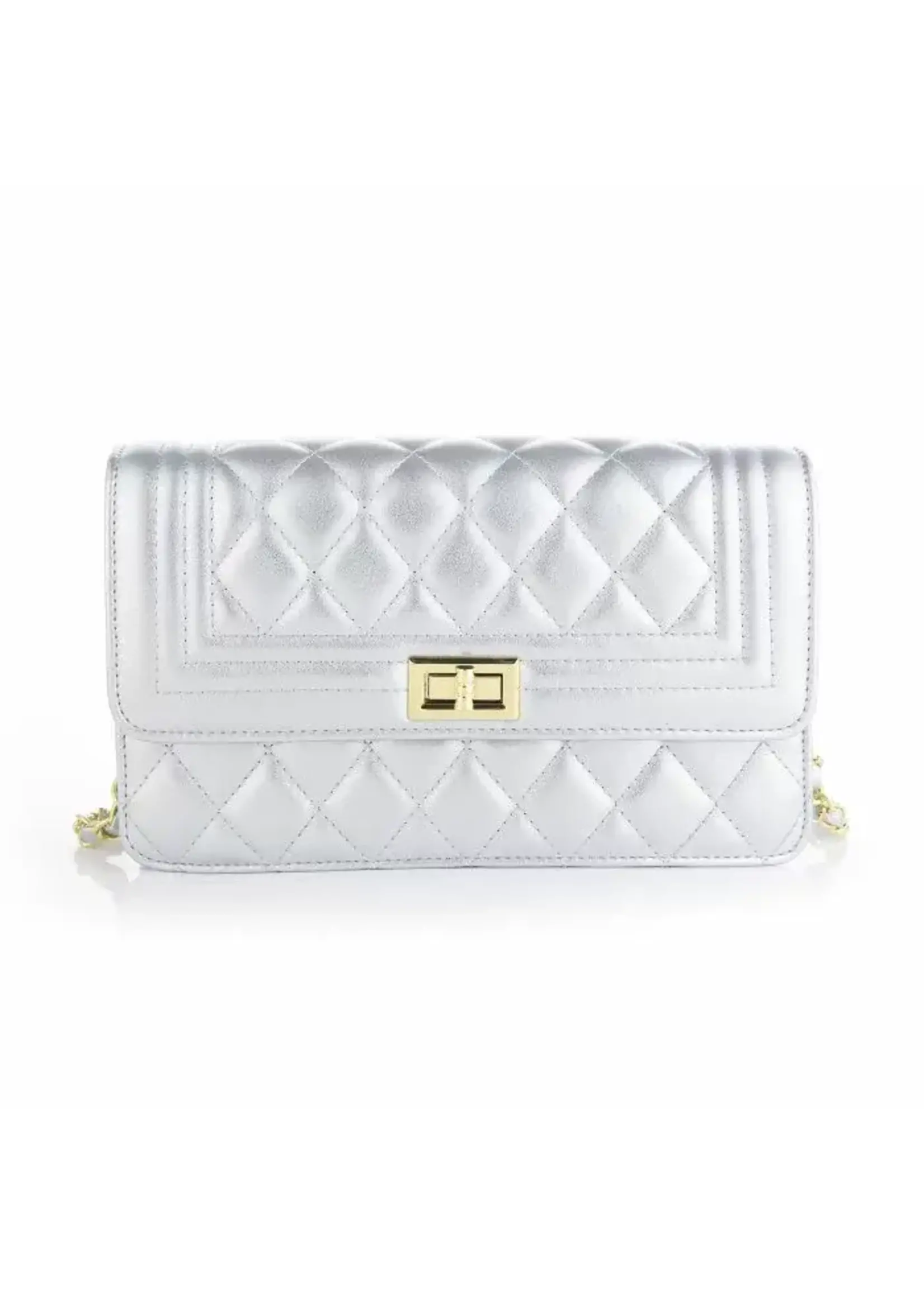 Schoudertas zilver gewatteerd met sluiting GROOT 25cm x 16cm