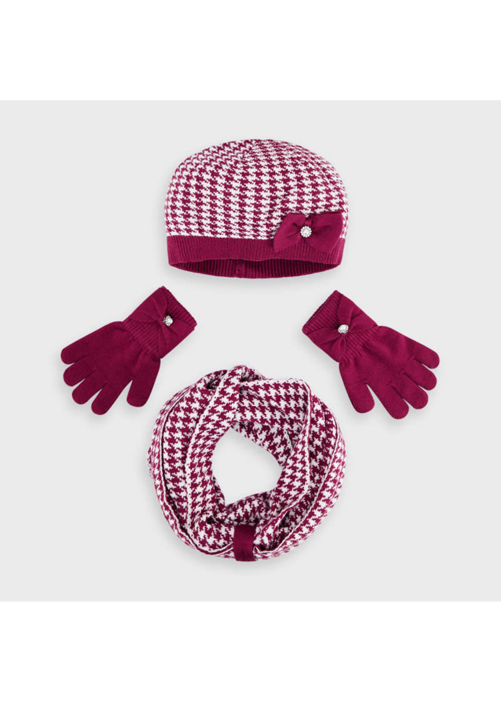 Mayoral Mayoral Houndstooth bordeaux hat and scarf set for girl