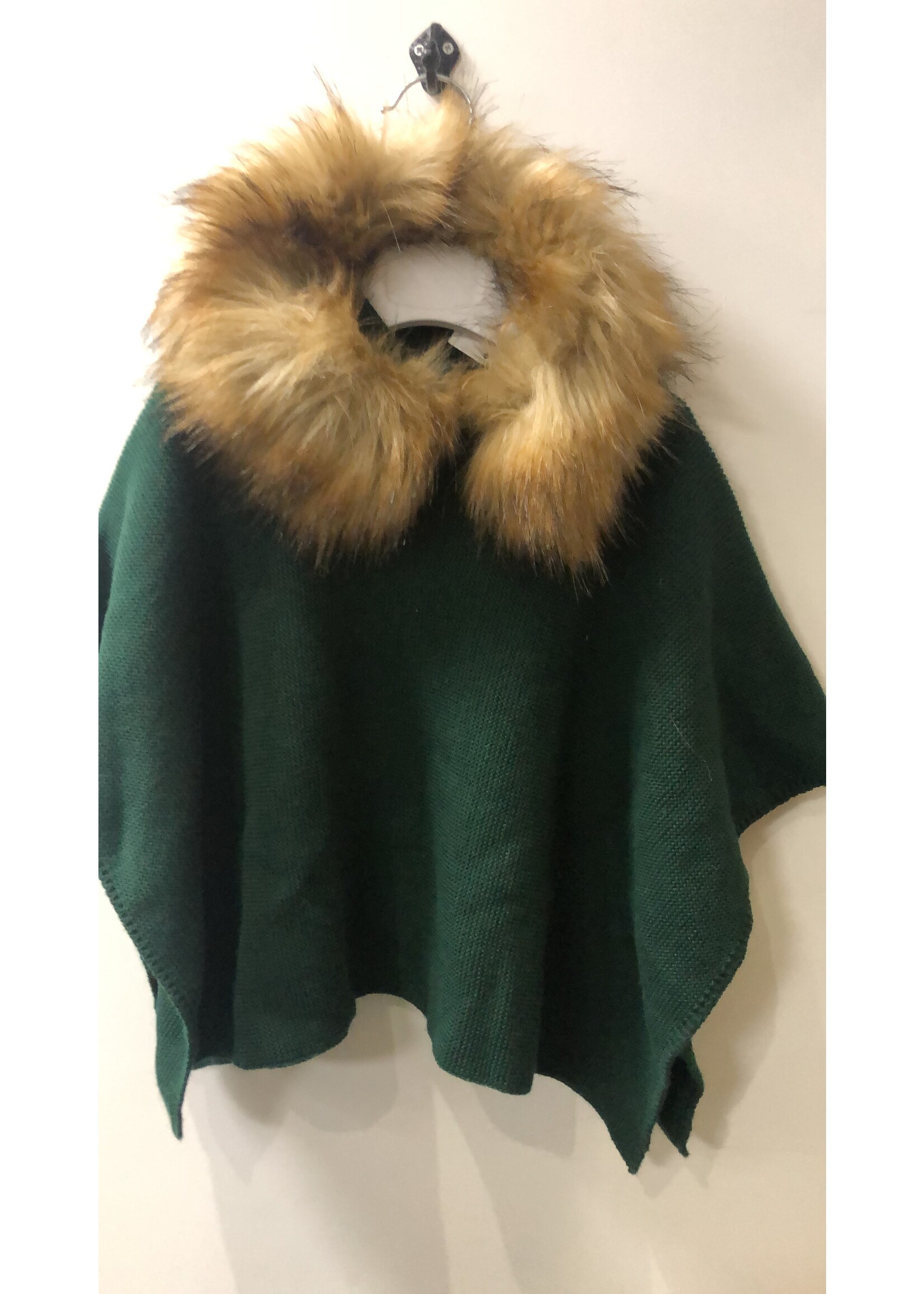 Meia Pata Meia Pata Poncho With Natural Sintetic Fur 60 Green Macon