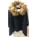 Meia Pata Meia Pata Poncho With Natural Sintetic Fur 14 Navy Blue